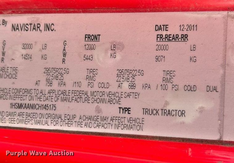 image for item ET3098 2012 International 4400  dump truck