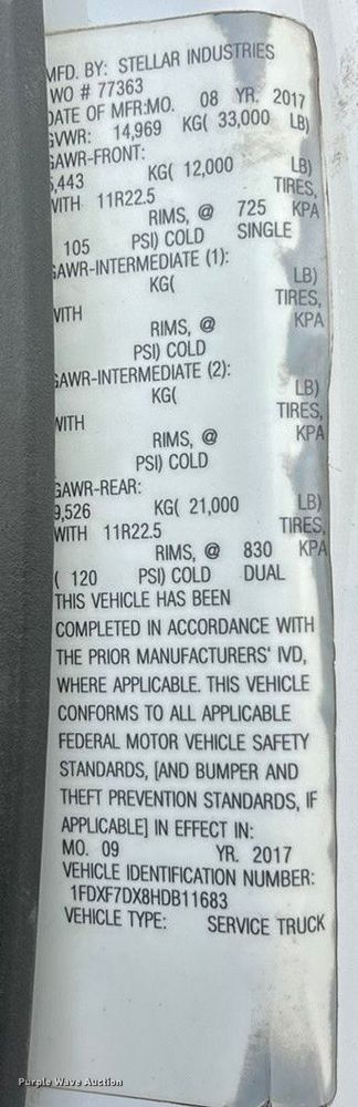 image for item ET3105 2017 Ford F750 Super Duty utility / service truck