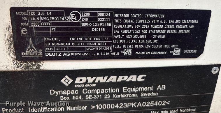 image for item ET8520 2019 Dynapac CC2200 double drum vibratory roller