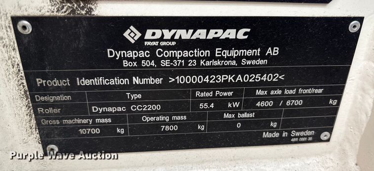 image for item ET8520 2019 Dynapac CC2200 double drum vibratory roller
