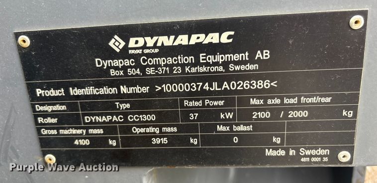 image for item ET8522 2020 Dynapac CC1300 double drum vibratory roller