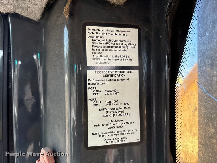 image for item EU0070 2014 John Deere 300D articulated haul truck