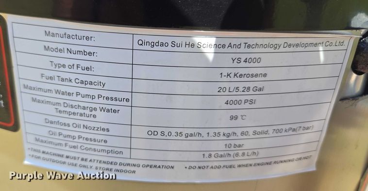 image for item EU3558 2024 Rhino-Cross YS 4000 hot pressure washer