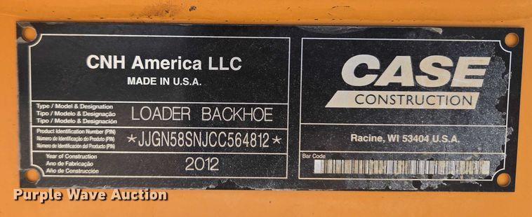 image for item EU3626 2012 Case 580 Super N backhoe
