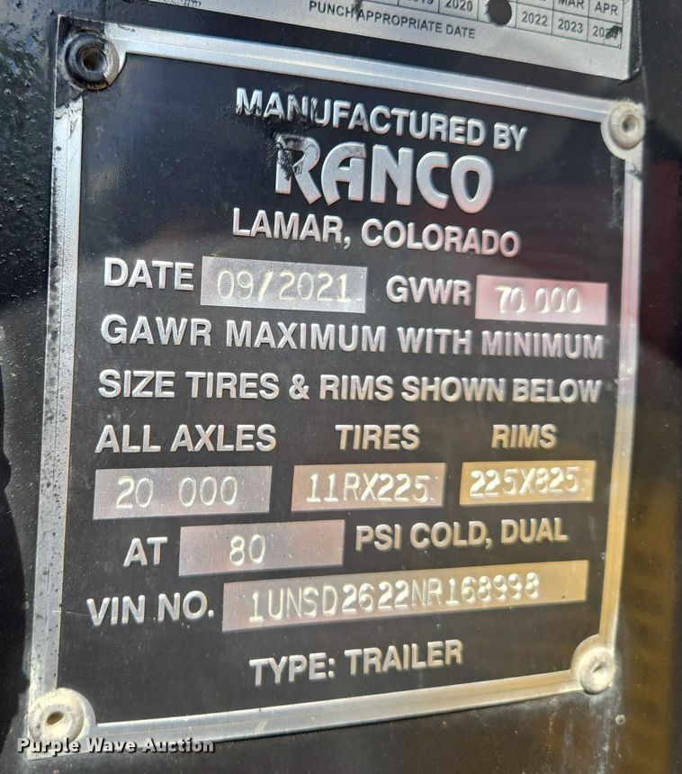 image for item EV1585 2022 Ranco Anvil 25-26QF end dump trailer