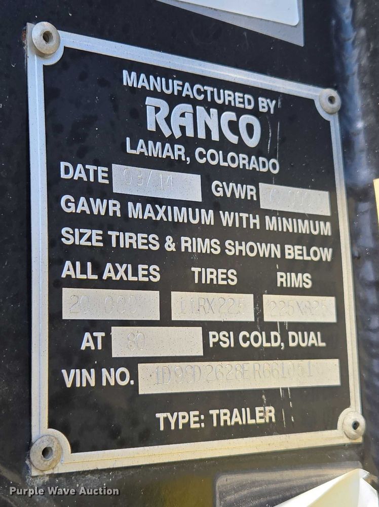 image for item EV1587 2014 Ranco Anvil 24-26QF end dump trailer