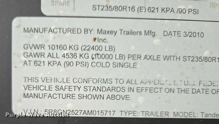 image for item EV1606 2010 Maxey Trailers Mfg.. equipment trailer