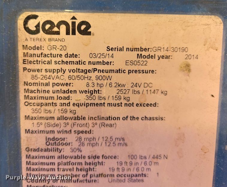 image for item EV1609 2014 Genie GR-20 vertical lift