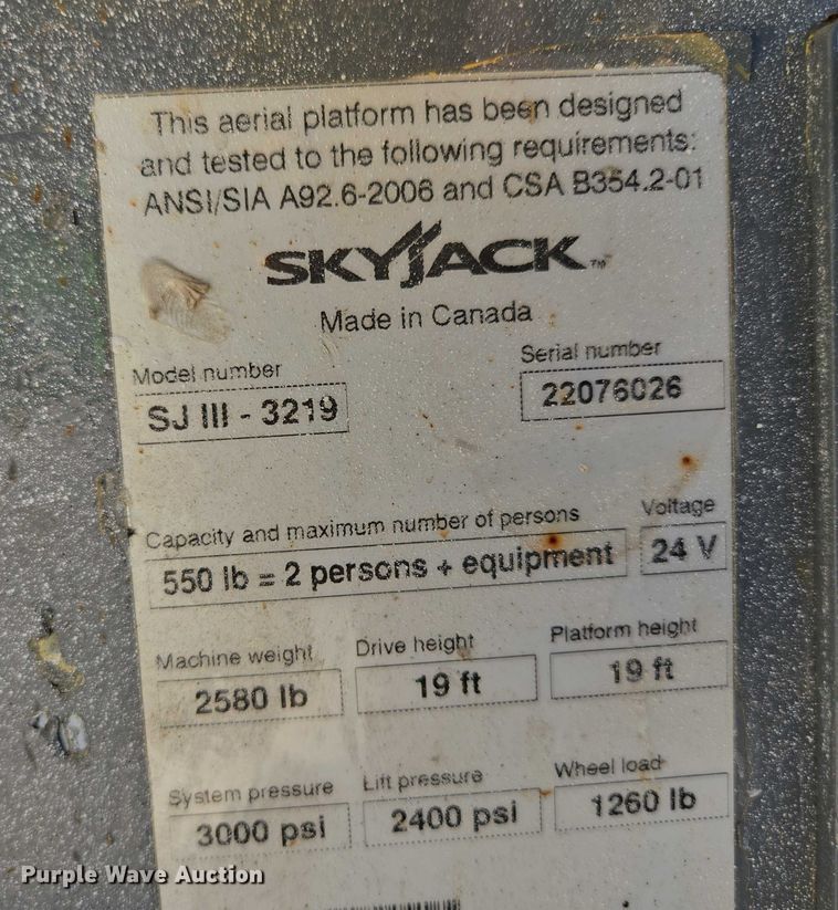 image for item EV1610 SkyJack SJ III 3219 scissor lift