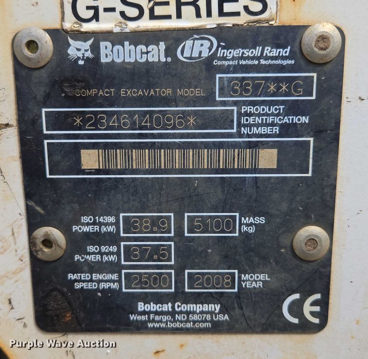 image for item EV1724 2008 Bobcat 337G mini excavator