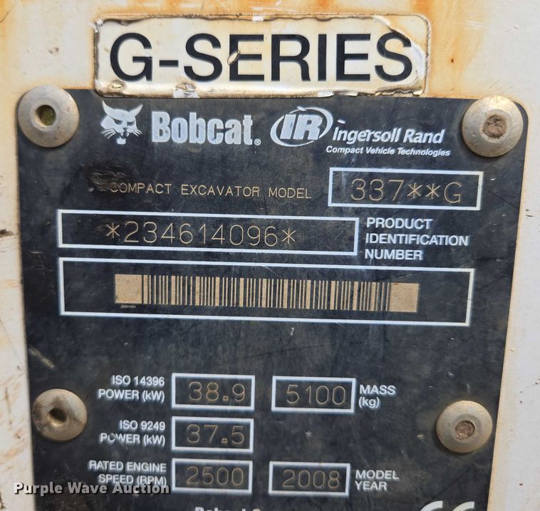 image for item EV1724 2008 Bobcat 337G mini excavator