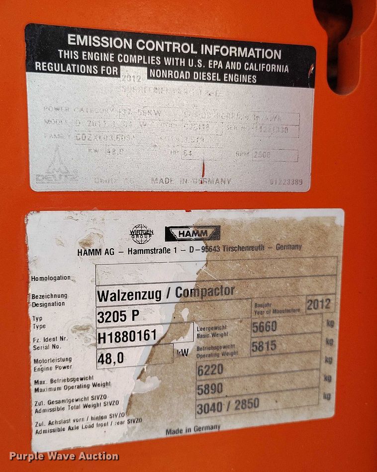 image for item IP9644 2012 Hamm 3205P single drum vibratory roller