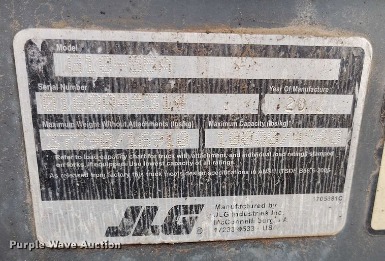 image for item IP9691 2012 JLG G10-55A  telehandler