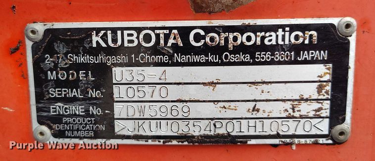 image for item IP9692 2014 Kubota U35-4 mini excavator