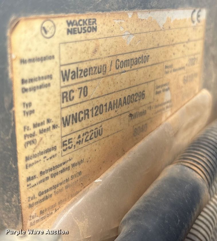 image for item YA0749 2021 Wacker Neuson RC70 single drum vibratory roller