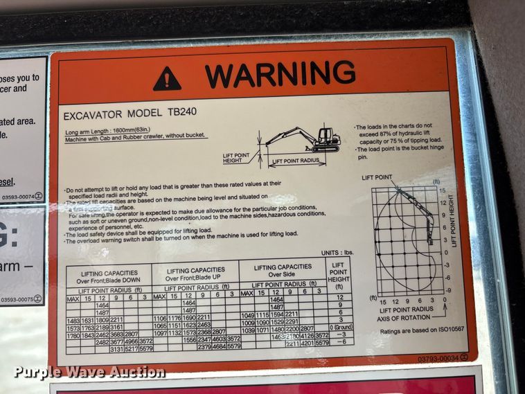 image for item YA0952 2019 Takeuchi TB240  mini excavator