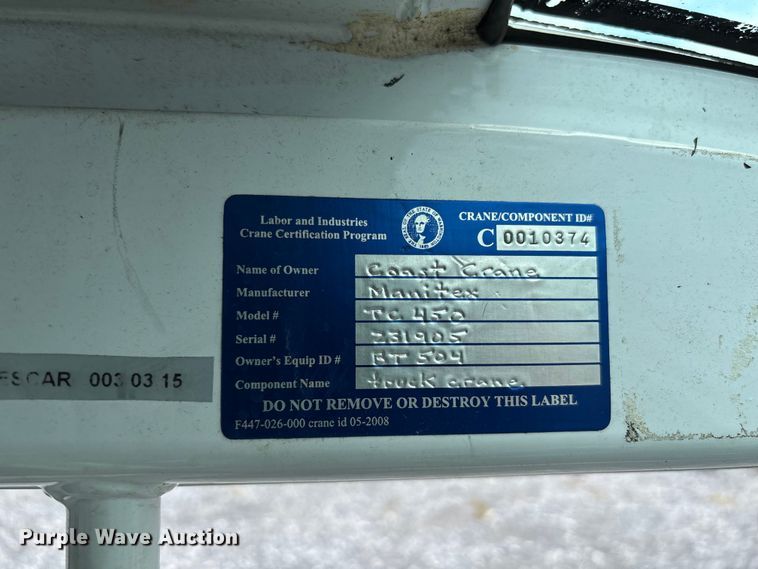 image for item YA0957 2015 Manitex TC450-142 truck mounted crane