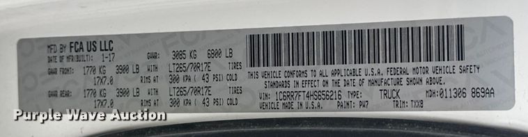 image for item DJ7773 2017 Dodge Ram 1500 Quad Cab pickup truck