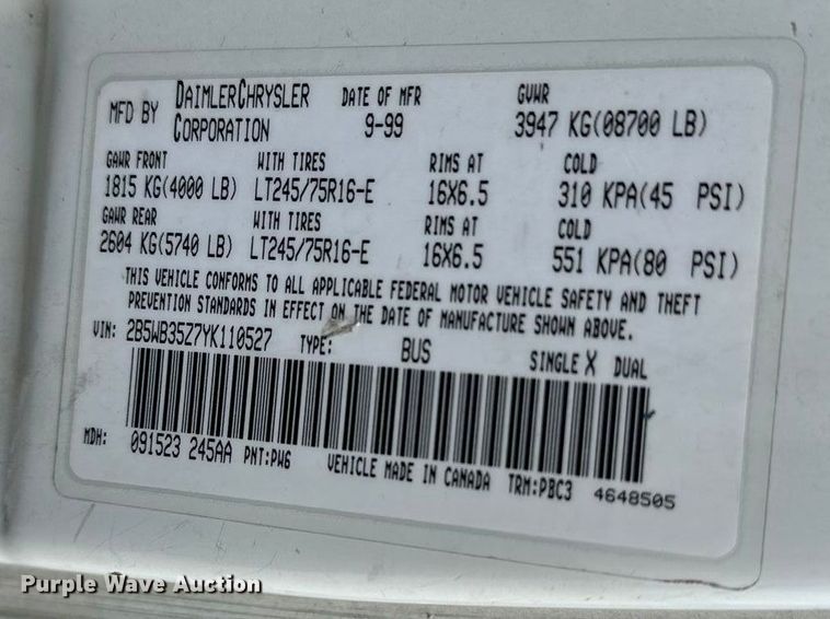 image for item DP8844 2000 Dodge Ram Wagon van