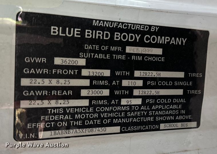 image for item DP8845 1999 Blue Bird All American school bus