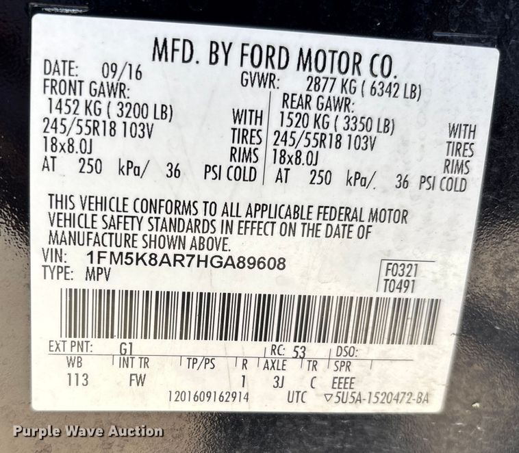 image for item DU1275 2017 Ford Explorer Police Interceptor SUV