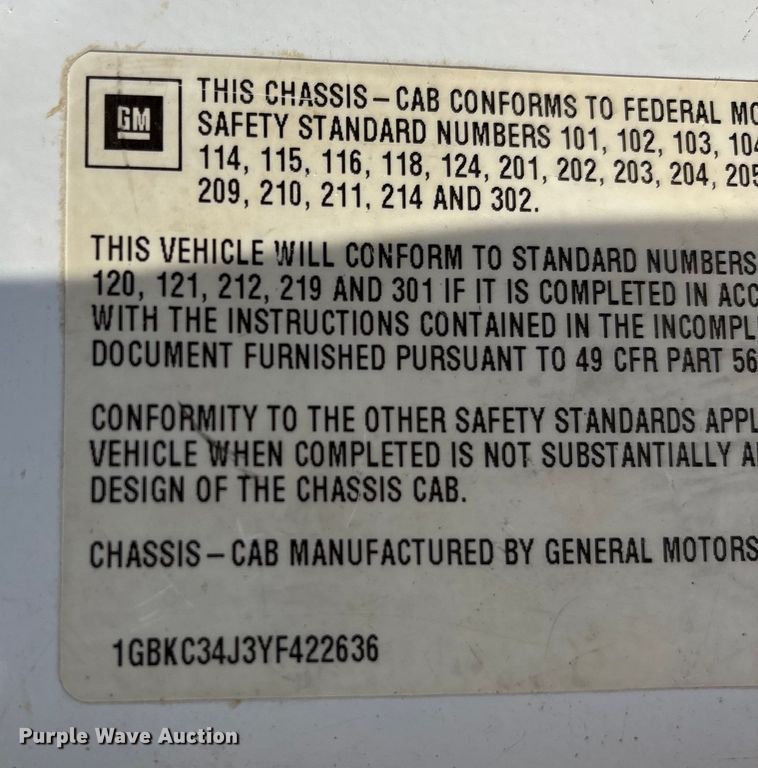 image for item DU1276 2000 Chevrolet C3500 utility bed pickup truck