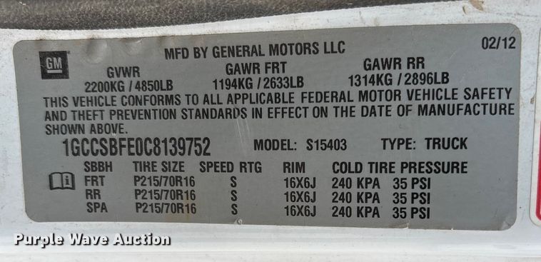 image for item DU1300 2012 Chevrolet Colorado pickup truck