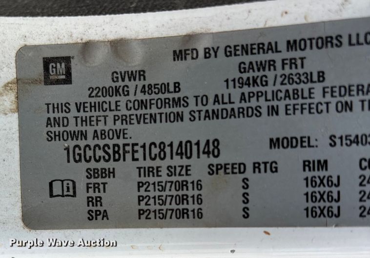 image for item DU1301 2012 Chevrolet Colorado pickup truck