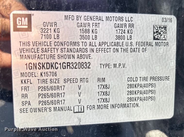 image for item DU1314 2016 Chevrolet Tahoe Police SUV