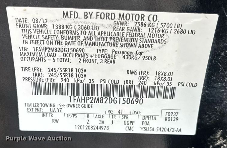 image for item DW3464 2013 Ford Taurus Police 