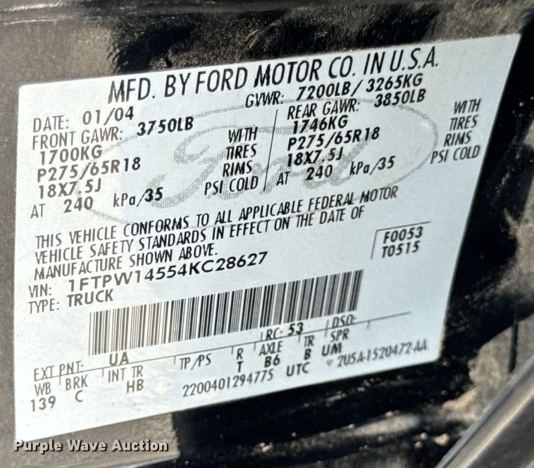 image for item DW3466 2004 Ford F150 SuperCrew pickup truck