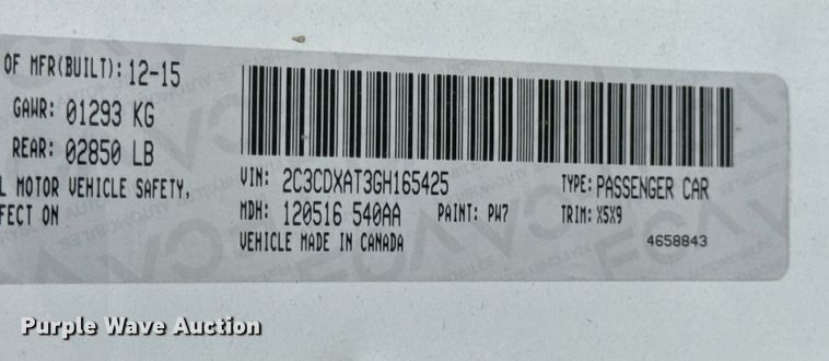 image for item DW3468 2016 Dodge Charger Police 