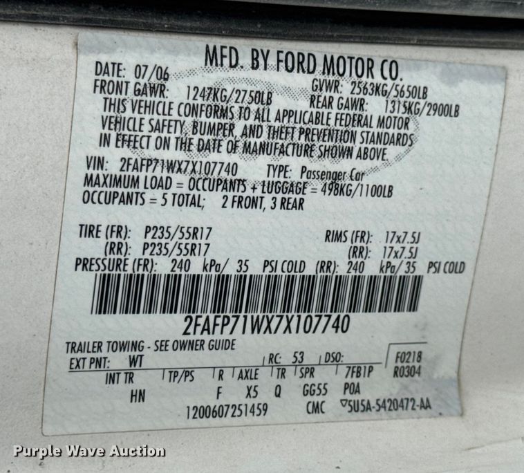 image for item DW3469 2007 Ford Crown Victoria Police Interceptor 