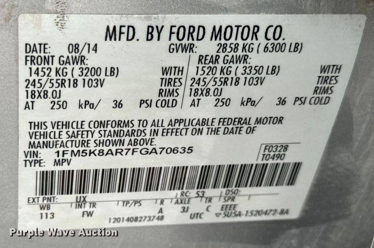 image for item DW3471 2015 Ford Explorer Police Interceptor SUV