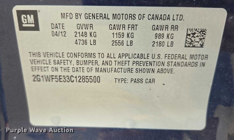 image for item DX7255 2012 Chevrolet Impala 