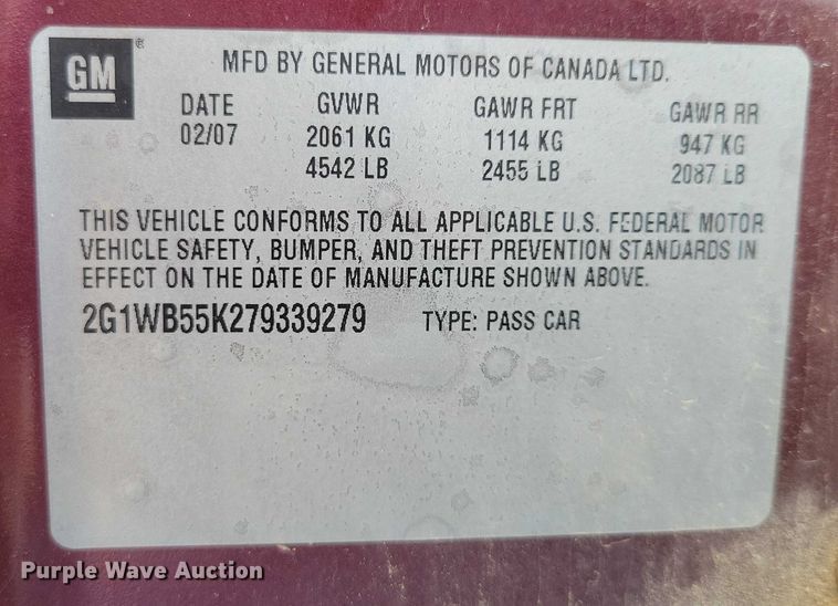 image for item DX7256 2007 Chevrolet  Impala LS 
