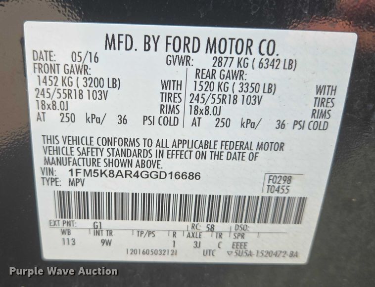 image for item DX7263 2016 Ford Explorer Police Interceptor  SUV