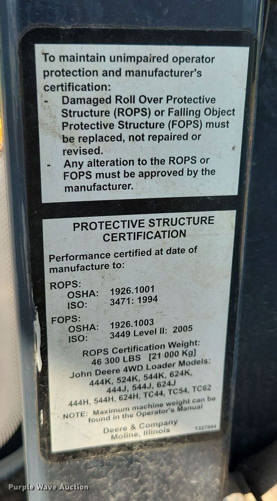 image for item DX7265 2012 John Deere  624K wheel loader