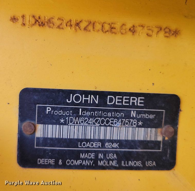 image for item DX7265 2012 John Deere  624K wheel loader