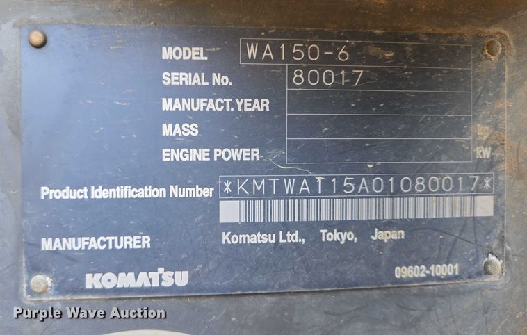 image for item DX7266 2009 Komatsu WA150-6 wheel loader