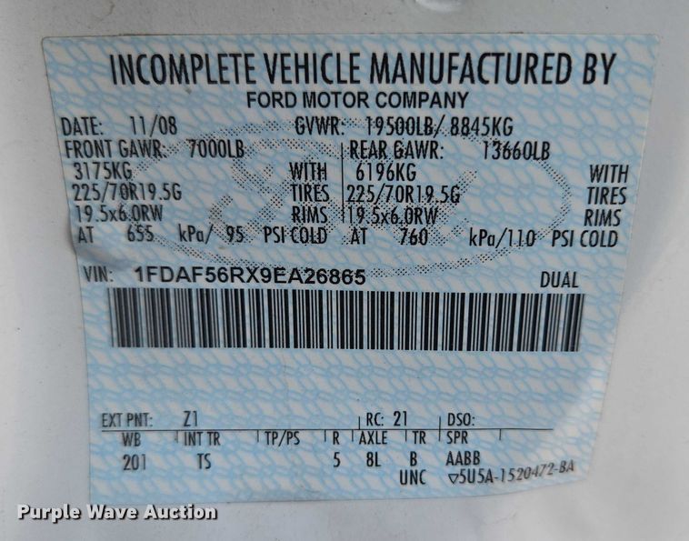 image for item DX7267 2009 Ford F550 box truck