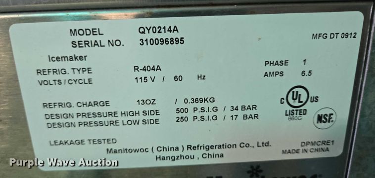 image for item DX7352 Manitowoc QY0214A ice machine