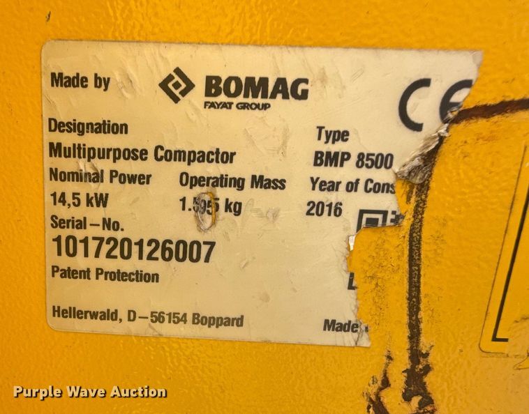 image for item EG8221 2016 Bomag BMP 8500 trench compactor
