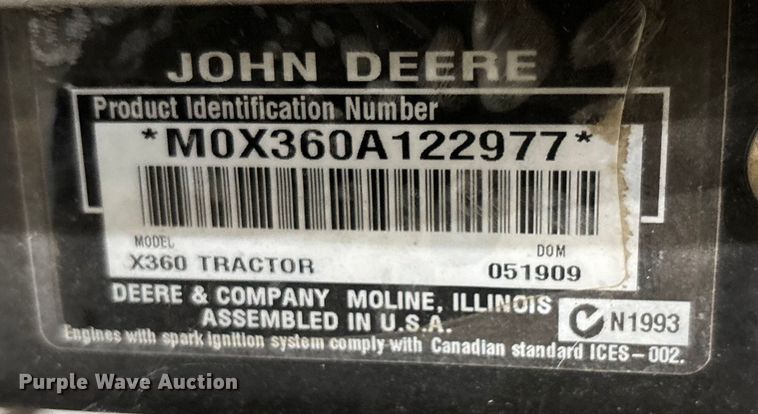 image for item EJ7651 2009 John Deere X360 lawn mower