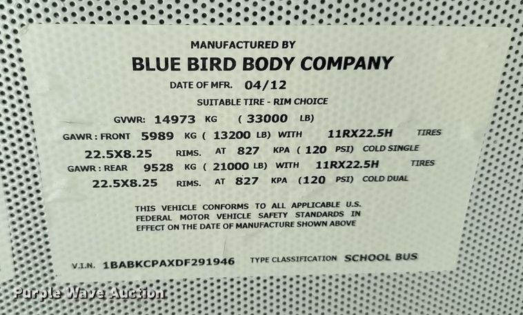 image for item EM2304 2013 Blue Bird All American school bus