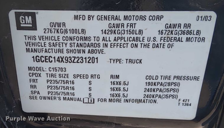 image for item EM8065 2003 Chevrolet Silverado 1500 pickup truck