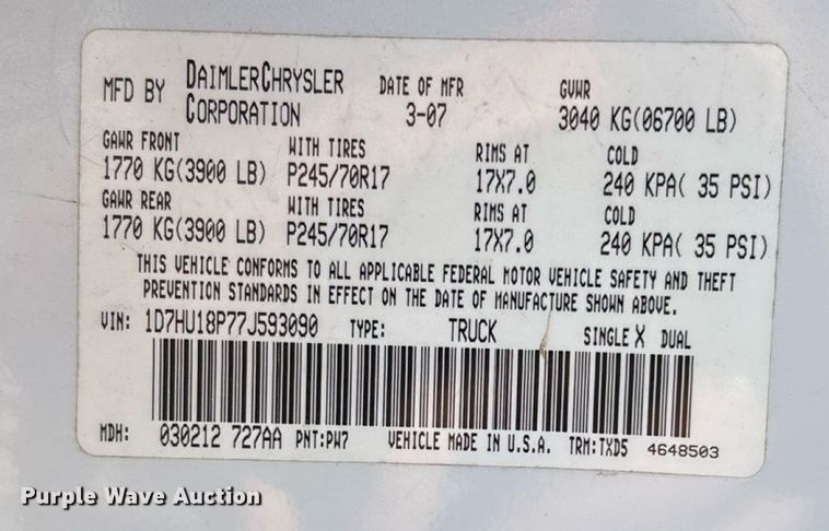 image for item EN5526 2007 Dodge Ram 1500 Quad Cab pickup truck