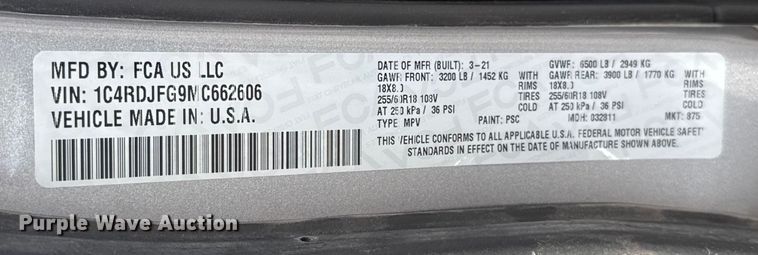 image for item ER2277 2021 Dodge Durango SSV SUV