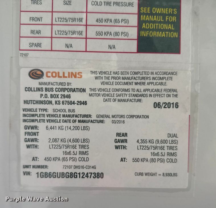 image for item ER2331 2016 Chevrolet Express school bus