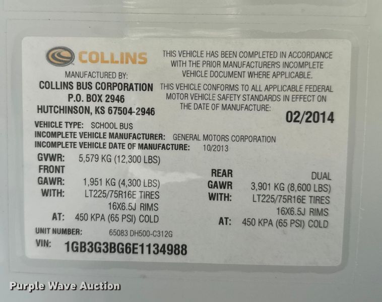 image for item ER2332 2014 Chevrolet Express school bus